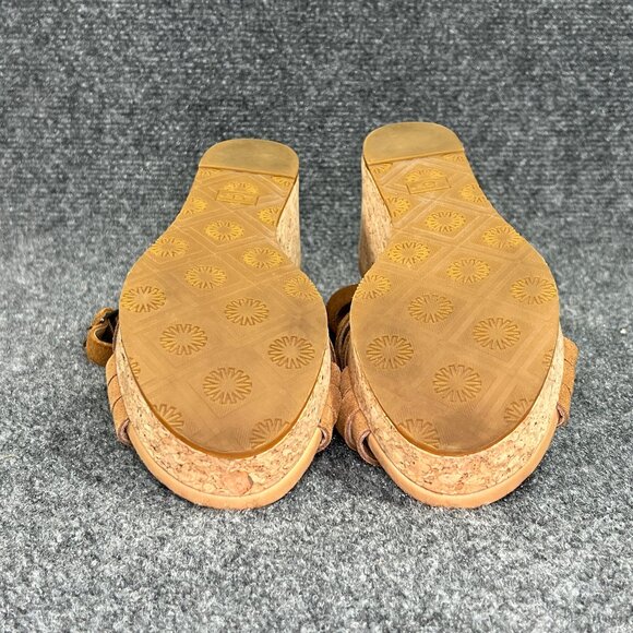 UGG Uma Wedge Sandals Women's Size 8.5 Chestnut Suede Cork Strap Buckle Platform - Picture 10 of 13